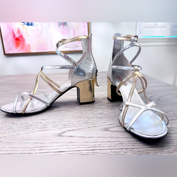 Fabrizio Viti Two-Tone 65mm Metallic Sandals Size 37.5/7.5 - Picture 1 of 7